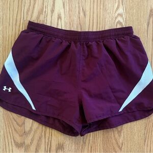Under Armour Women's Burgundy and White Athletic Shorts